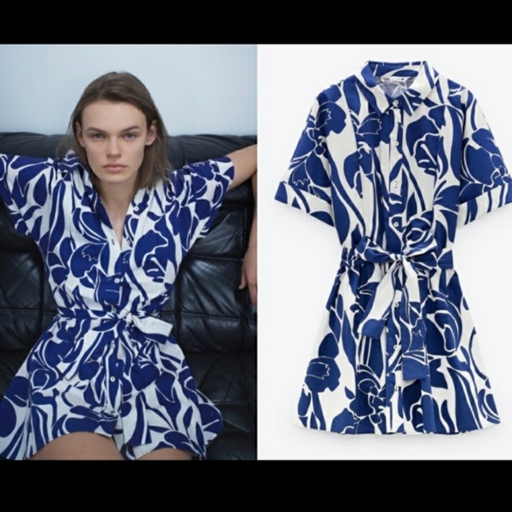 Zara Printed Shirt Dress in Ecru - XS NWT - Picture 3 of 4